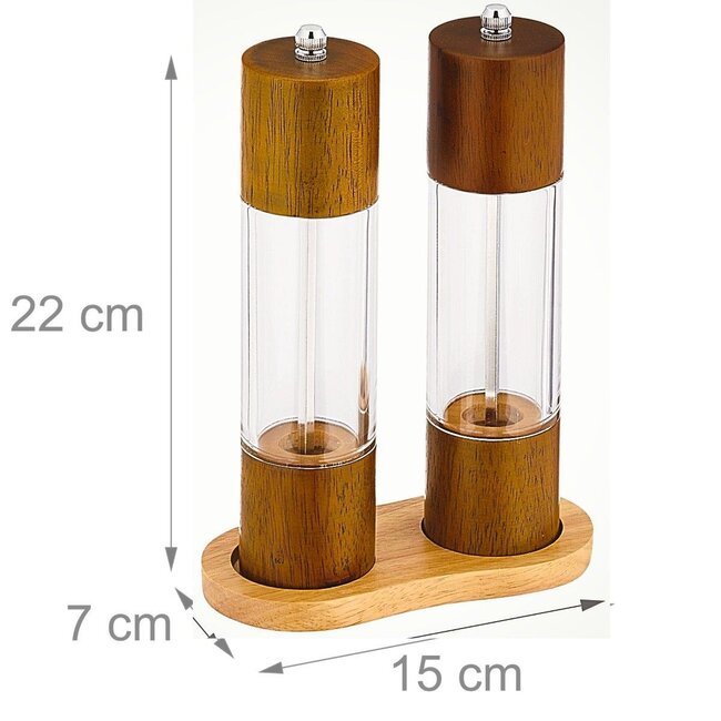 Pepermolen en Zoutmolen set - 21cm - Instelbare Maalgraad - Eikenhout