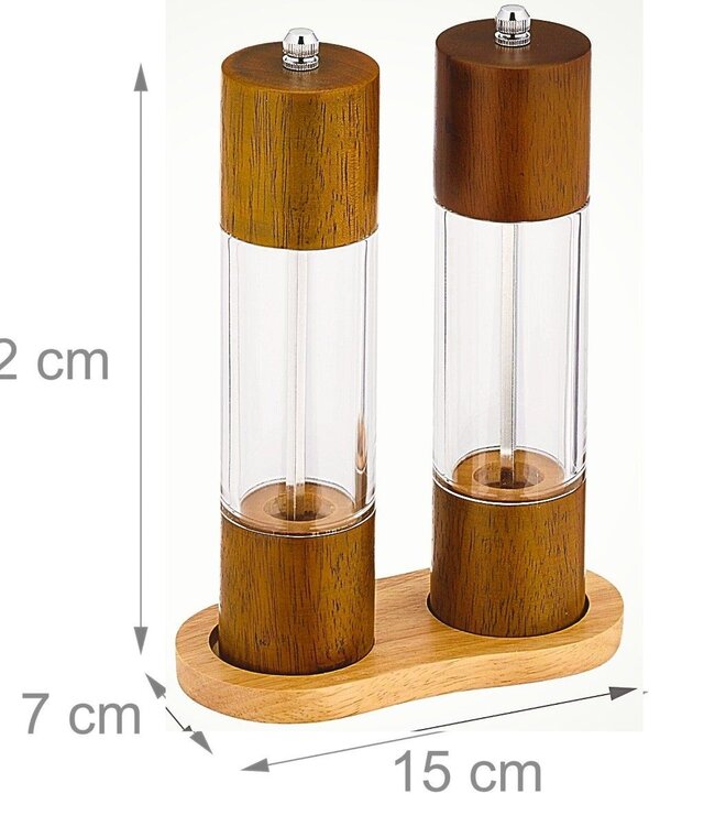 Pepermolen en Zoutmolen set - 21cm - Instelbare Maalgraad - Eikenhout
