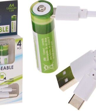 Oplaadbare AA Batterijen - USB - 1200mAh - 4 Stuks