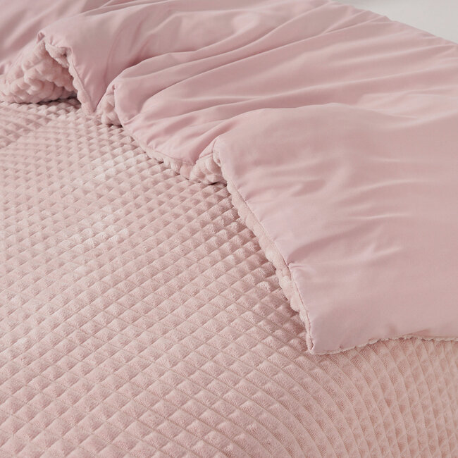 Sleeptime Karierter Teddy-Bettbezug - Rosa, 240 × 200/220 cm