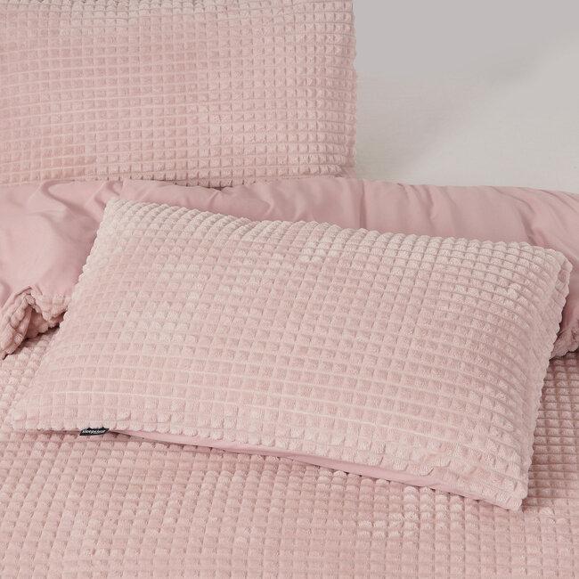Sleeptime Karierter Teddy-Bettbezug - Rosa, 240 × 200/220 cm