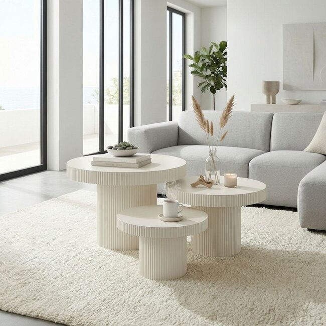 Mica Decorations Lux Beistelltische aus Eisen - Gebrochenes Weiß - 3er-Set