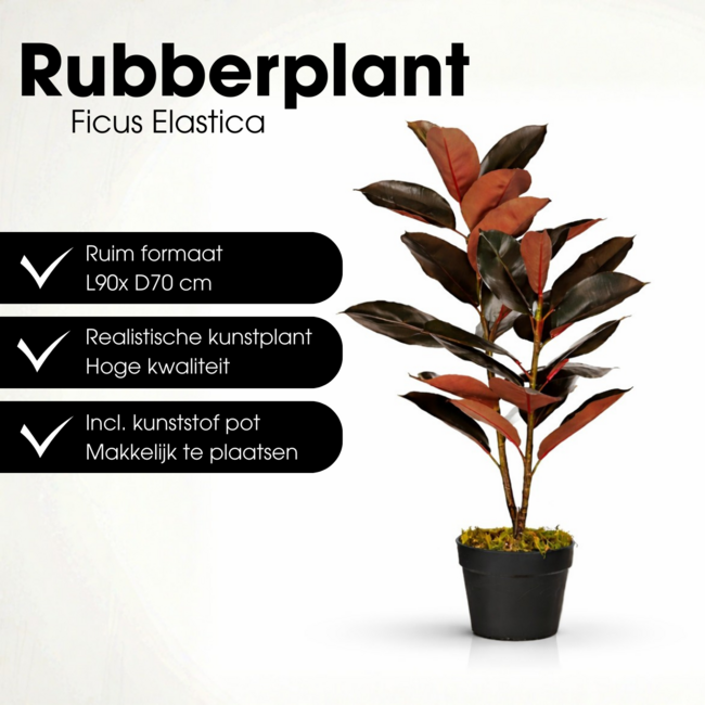 Mica Decorations Artificial Rubber Plant - Red - H90 × Ø70 cm