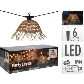 Rattan Outdoor String Lights 6 Bulbs – Warm White LED – Garden Lights IP44