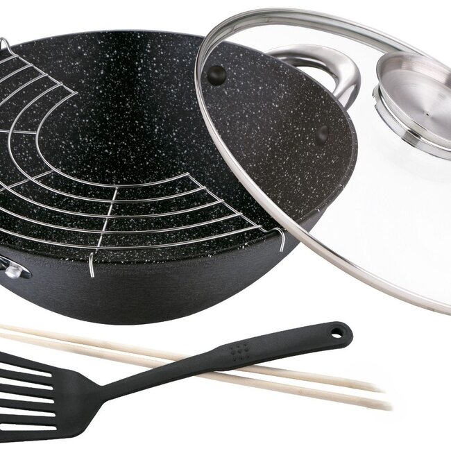 Wok - Gietijzer - Deksel met Aromaknop