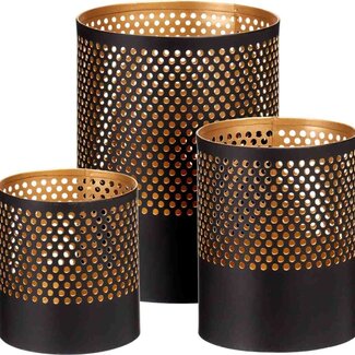 Theelichthouders - 3x - Zwart met Goud