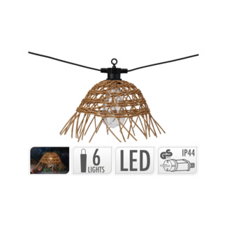 Koning Bamboe LED Partylights Rattan 6 lampjes 23 x 12 cm