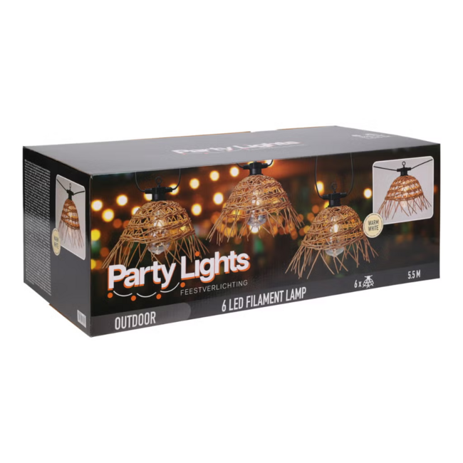 LED Partylights Rattan 6 lampjes 23 x 12 cm