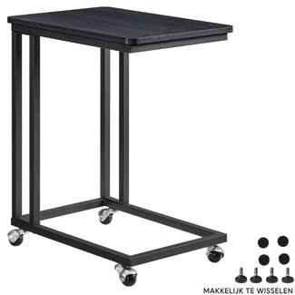 Ceruzo Bijzettafel op Wieltjes - 40x30x60 cm - zwart