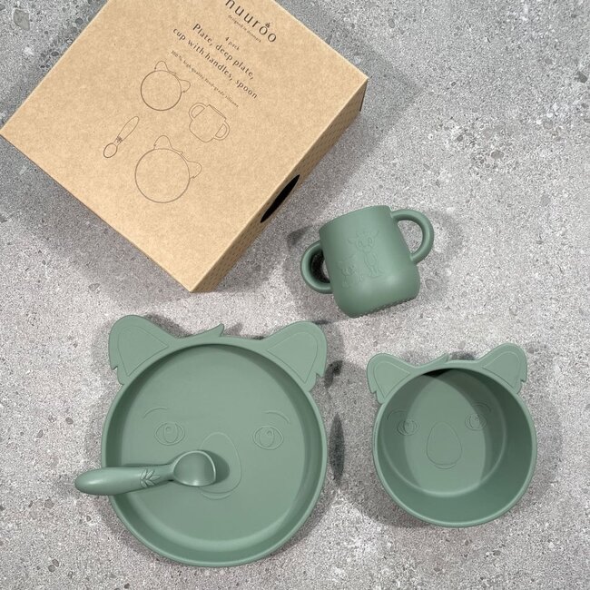 Nuuroo Lykke Silicone Dinner Set - 4-Piece - Koala - Dusty Green