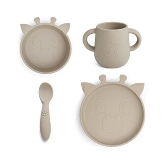 Nuuroo Lykke siliconen dinerset 4-pack Giraffe-Cobblestone