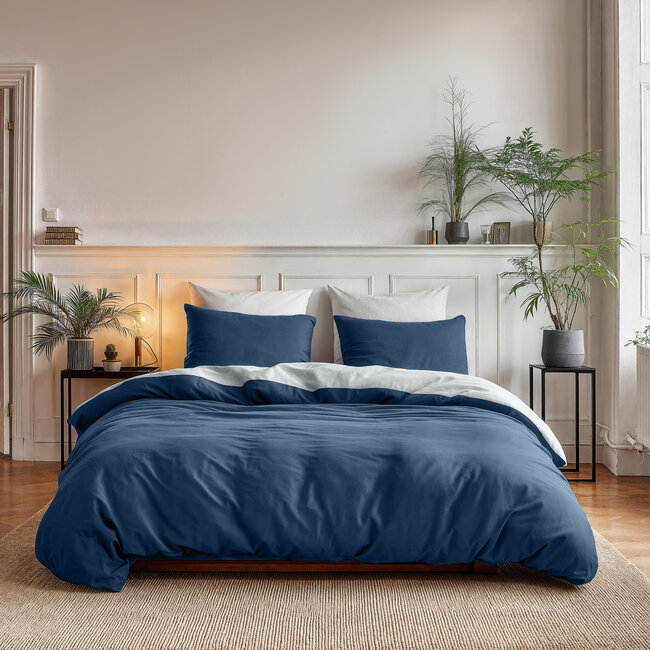 Omkeerbaar marineblauw/wit 140 x 220