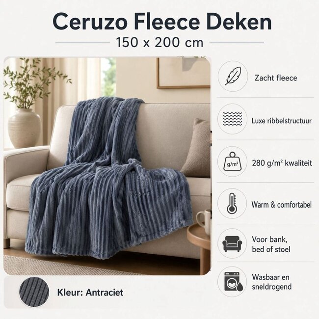 Fleece deken - 150x200 cm - antraciet