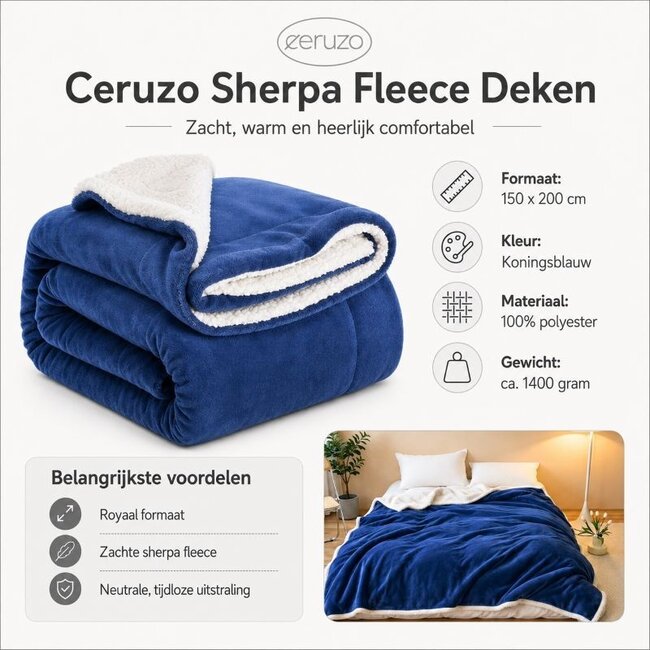 Sherpa Fleece Deken - 150x200 cm - Blauw