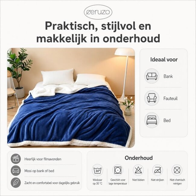 Sherpa Fleece Deken - 150x200 cm - Blauw