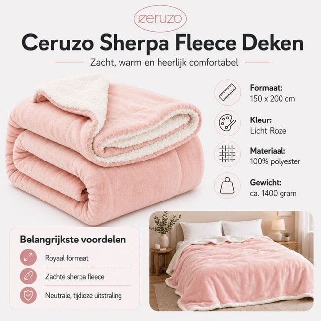 Ceruzo Sherpa Fleece Blanket - 150x200 cm - Pink