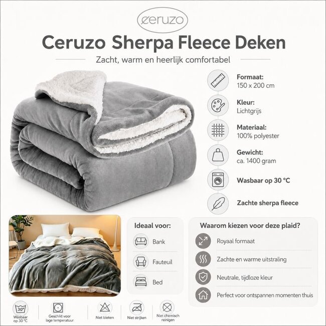 Sherpa Fleece Deken - 150x200 cm - Licht Grijs