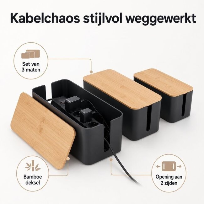 Kabelbox Zwart - 3-delig