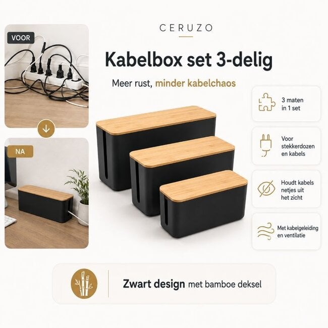 Kabelbox Zwart - 3-delig