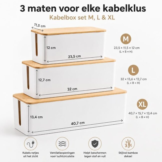 Kabelbox Wit - 3-delig