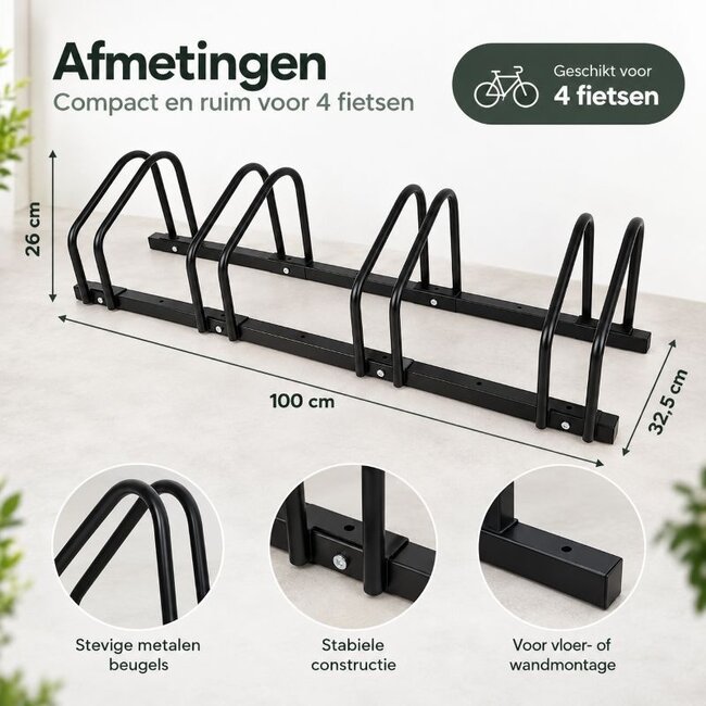 Ceruzo Fahrradständer für 4 Fahrräder - 100 cm - Bodenmontage - Schwarz