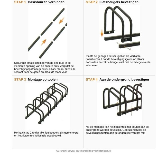 Ceruzo Fahrradständer für 4 Fahrräder - 100 cm - Bodenmontage - Schwarz