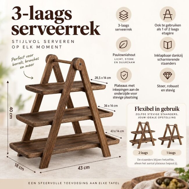 Serveerrek Hout - 3 Laags - 40 cm