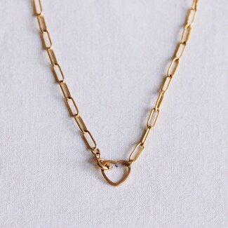 FW281: Stainless steel D-chain necklace with open heart