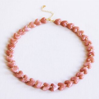 Koning Bamboe Resin Heart Beaded Necklace - Salmon