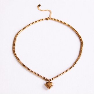 Koning Bamboe Beaded necklace with heart - gold