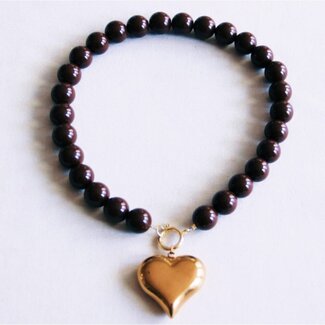 Koning Bamboe XXL beaded necklace & heart charm - dark brown