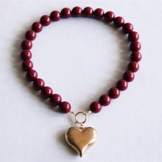 Koning Bamboe Kralenketting XXL & hartbedel - cerise