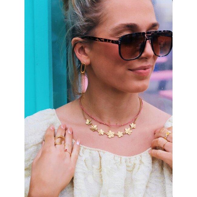 Koning Bamboe Short Stainless Steel Necklace 'Flowers'