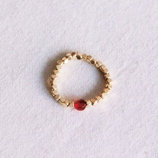 Koning Bamboe Elastische ring met natuursteen - Fuchsia