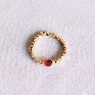 Koning Bamboe Elastischer Ring mit Naturstein - Fuchsia