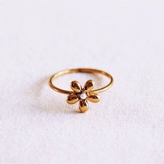 Koning Bamboe Ring with flower and mini pearl