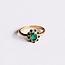 Koning Bamboe R612 Stainless Steel Vintage Ring with Green Stones - Gold