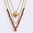 Koning Bamboe Triple Necklace with Hearts and Faceted Beads - Coral