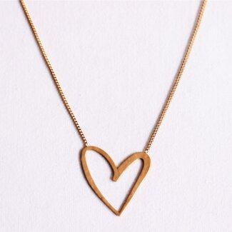 Koning Bamboe Delicate Open Heart Necklace - Gold