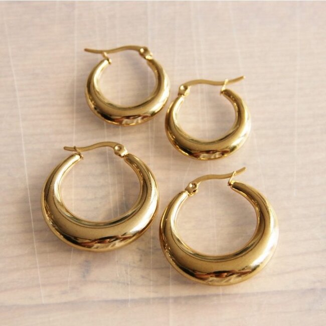 Koning Bamboe Breite Edelstahl-Kreolen - 30 mm - Gold