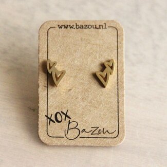 Koning Bamboe OS440 - Stainless steel stud earrings double heart - gold