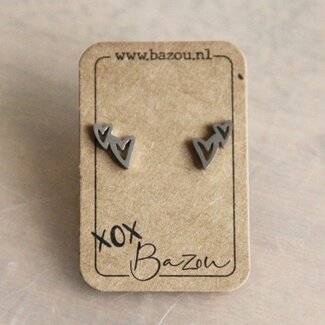 Koning Bamboe OS441 - RVS oorstekers dubbel hart - zilver