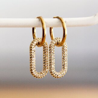 Koning Bamboe Stainless steel earrings with oval crystal pendant - gold