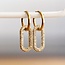 Koning Bamboe Stainless steel earrings with oval crystal pendant - gold