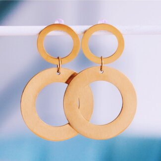 Koning Bamboe Large round statement earrings 'matte' - gold