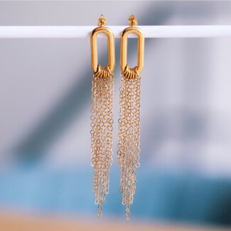 Koning Bamboe Ovale oorbel met ketting