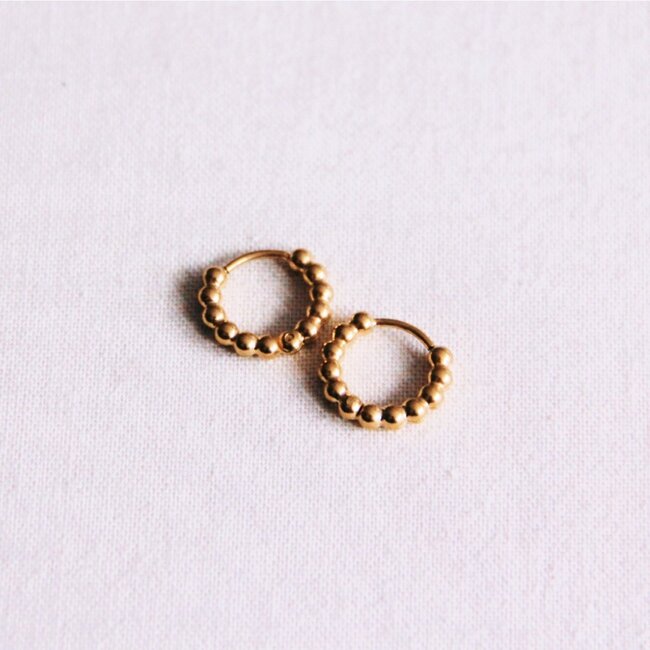 Koning Bamboe Edelstahl-Creolen mit Kugeln - 10 mm - Goldfarben