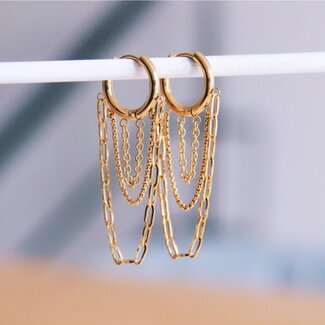 Koning Bamboe Stainless steel hoop earrings earrings with chains - gold