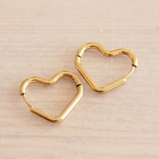 Koning Bamboe Stainless steel heart hoop earrings "large" - gold