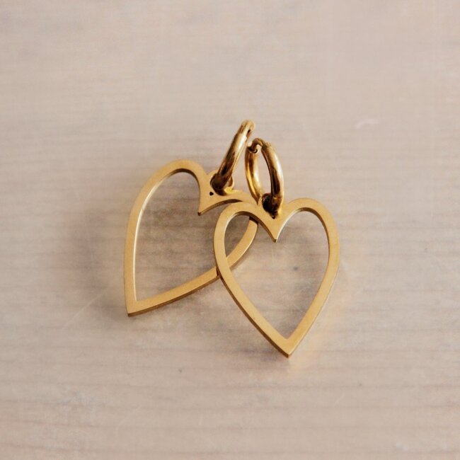 Koning Bamboe Stainless steel earrings long heart - gold